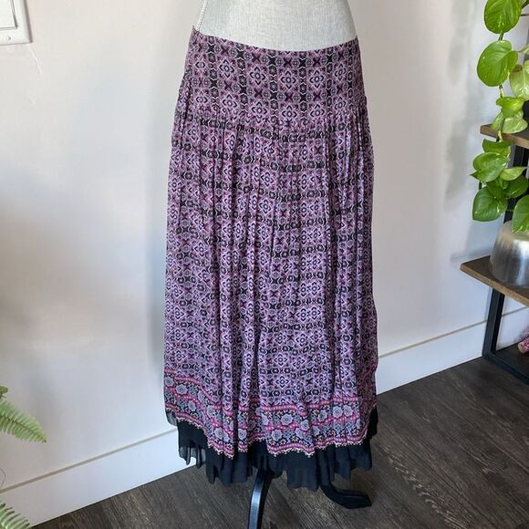 Laura Ashley Long Silk Skirt Size 10 Lined Pleated Ruffled Side Zipper Boho NWT - Picture 1 of 13